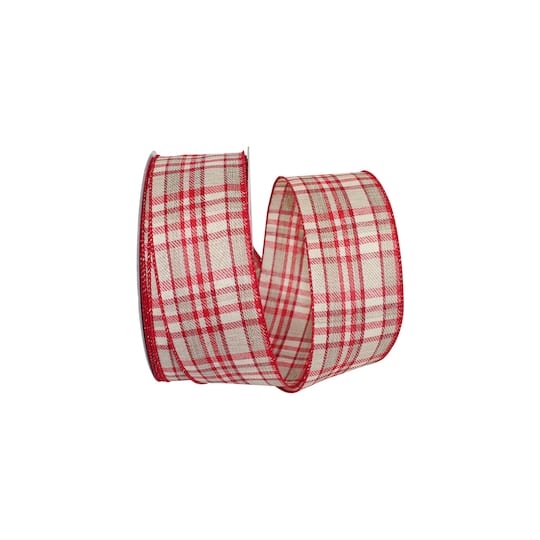 JAM Paper Holiday Twill Value Wired Edge Plaid Ribbon
